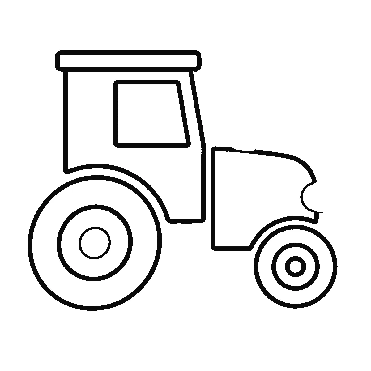 Schritt 5 von 6 — Zeichnung eines Traktors, schwarze Linien auf weißem Grund