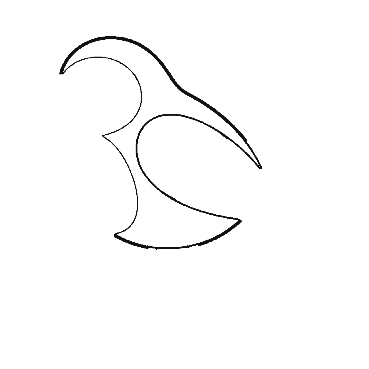 Schritt 1 von 6 — Zeichnung eines Vogels, schwarze Linien auf weißem Grund