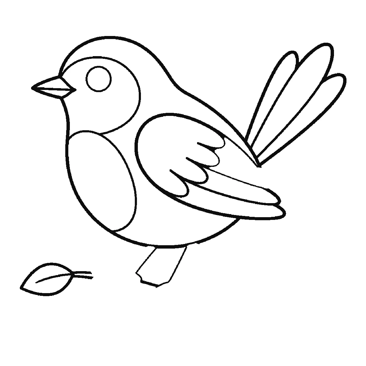 Schritt 4 von 6 — Zeichnung eines Vogels, schwarze Linien auf weißem Grund