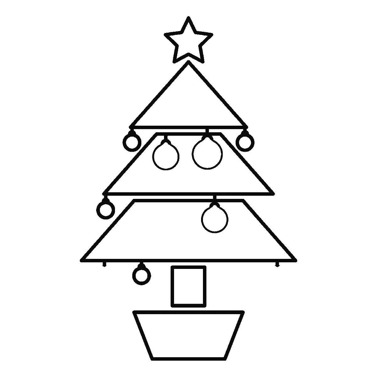 Schritt 5 von 6 — Zeichnung eines Weihnachtsbaums, schwarze Linien auf weißem Grund
